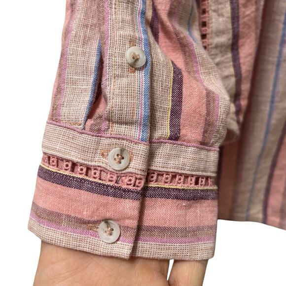 Anthropologie Maeve Womens Stripe Lida Linen Blend Popover Top Size L Pink Boho - Picture 5 of 9